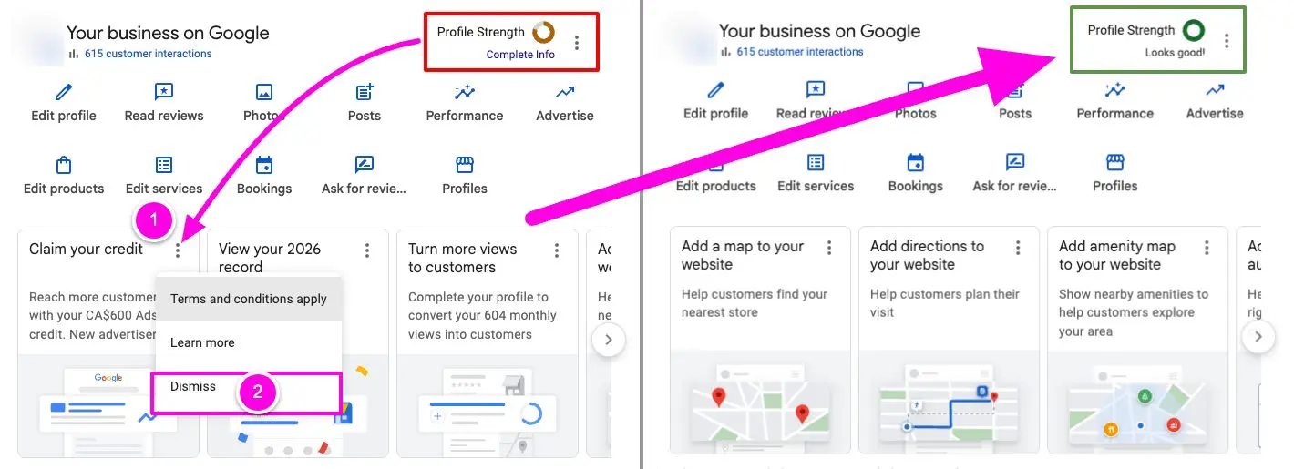 Before and after Google Business Profile optimization result