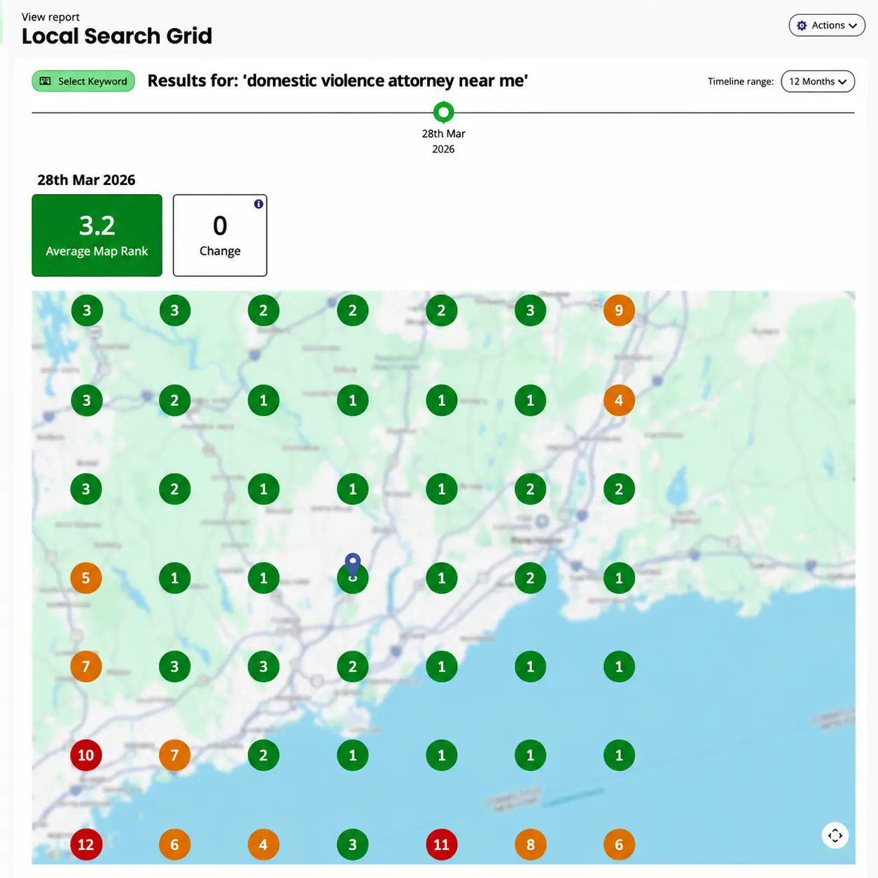 Local SEO grid result for a law firm
